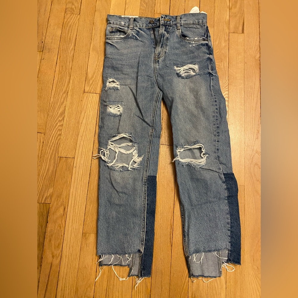 ZARA distressed high waist cropped jeans